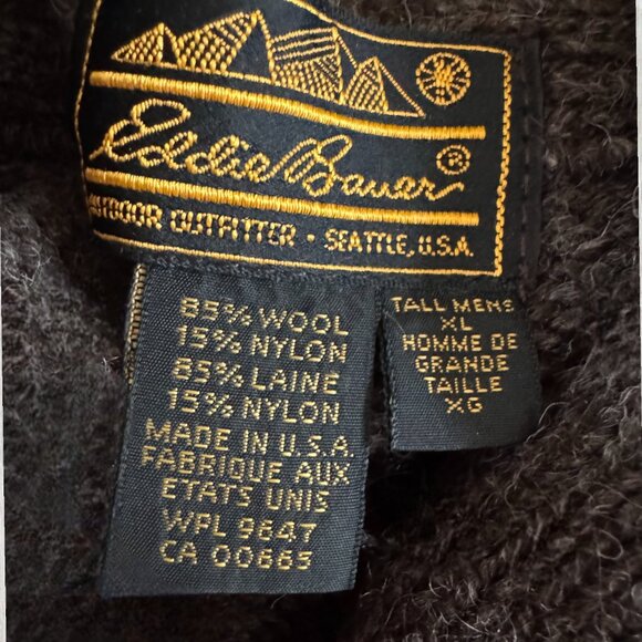 Vtg Eddie Bauer Wool Grandpa Cardigan Shawl Collar Sweater Elbow Patch XL Tall - Picture 2 of 9